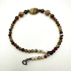 10" Botswana Agate, Jasper, crystal bi-cone beads, 925 clasp, anklet!